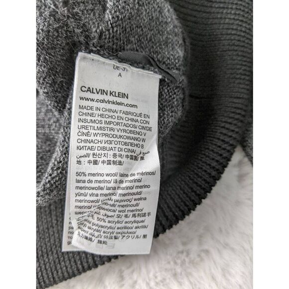 Calvin Klein Mens Black Gray Merino Wool Blend Full Zip Sweater Hoodie Jacket XL - Picture 5 of 7
